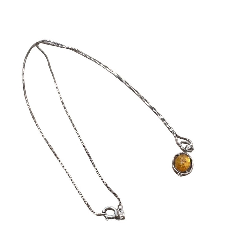 Vintage Natural Solitaire Baltic Amber Necklace 925 Sterling Silver Indonesia - Picture 6 of 16